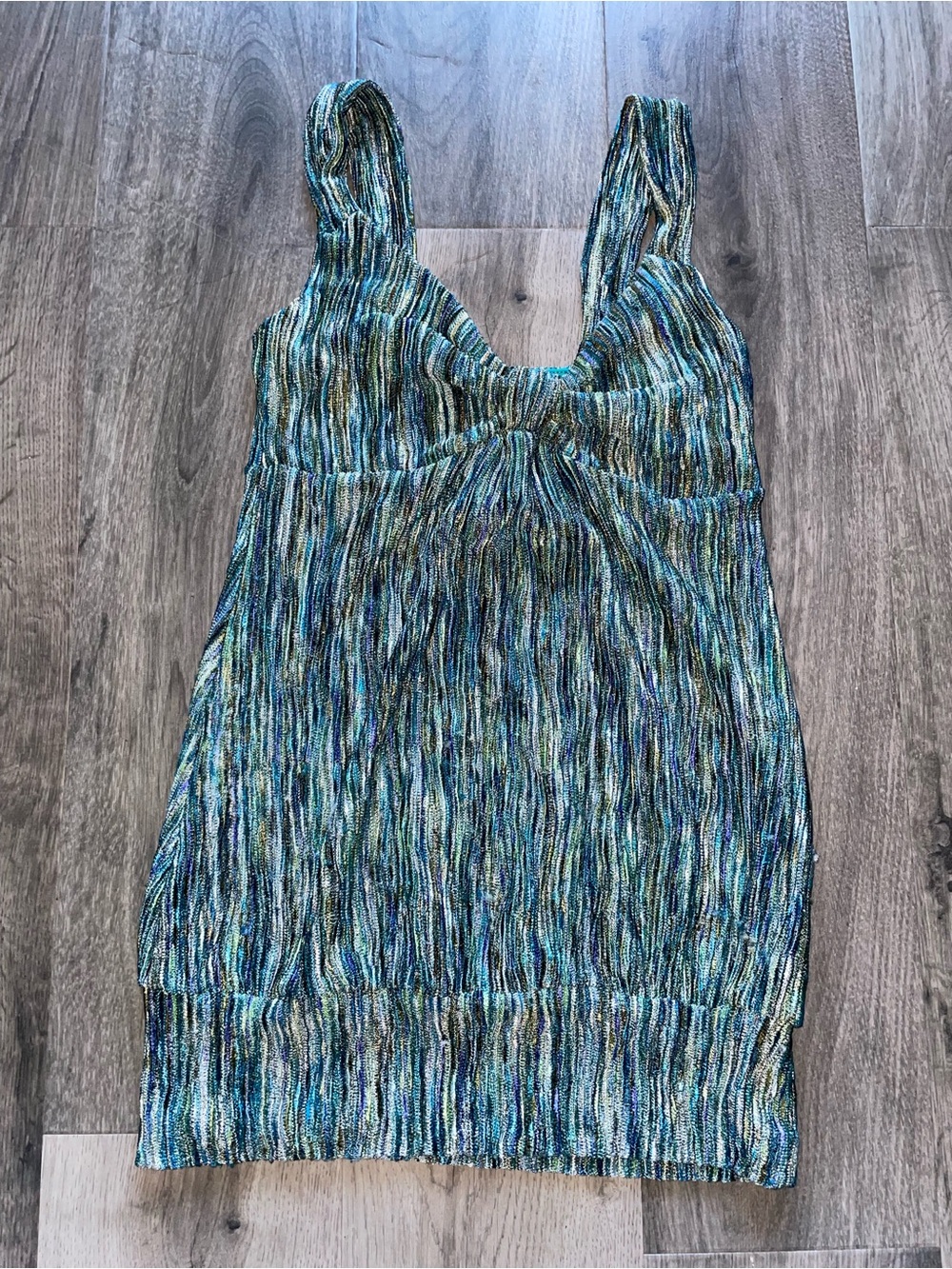 le chateau Teal and Multicolor Shimmer Knit Tank - Flaws
